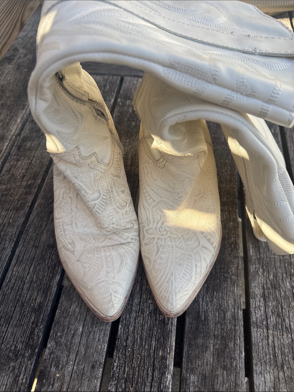 Dolce Vita Cream Embossed Pointed-Toe Heeled Boots